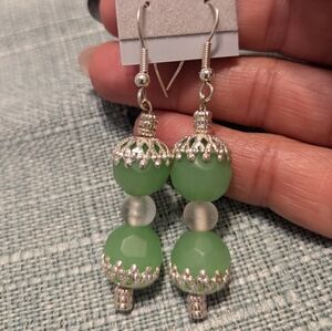Jade Colored and Silver Earrings